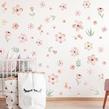 Boho Flower Wall Decals  Pink Watercolor Flower Art  Wildflower Wall Decals  Gir...