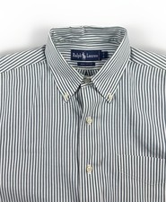 Polo Ralph Lauren 16x35 Green Striped 100 Cotton Men's Dress Shirt Long Sleeve
