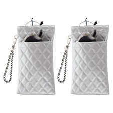 2 Pcs Soft Double Eyeglasses Case Pouch with Carrying Strap, Silver Tone