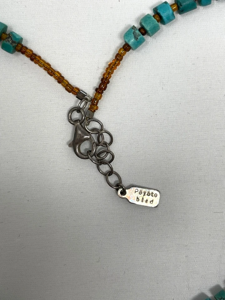 Collar con cuentas de plata esterlina y turquesa Peyote Bird, 16" - suroeste, 925 Foto 2 de 4