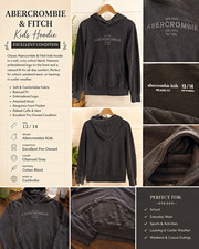 Abercrombie Kids Boys Pullover Hoodie Charcoal Gray Relaxed Fit 13/14