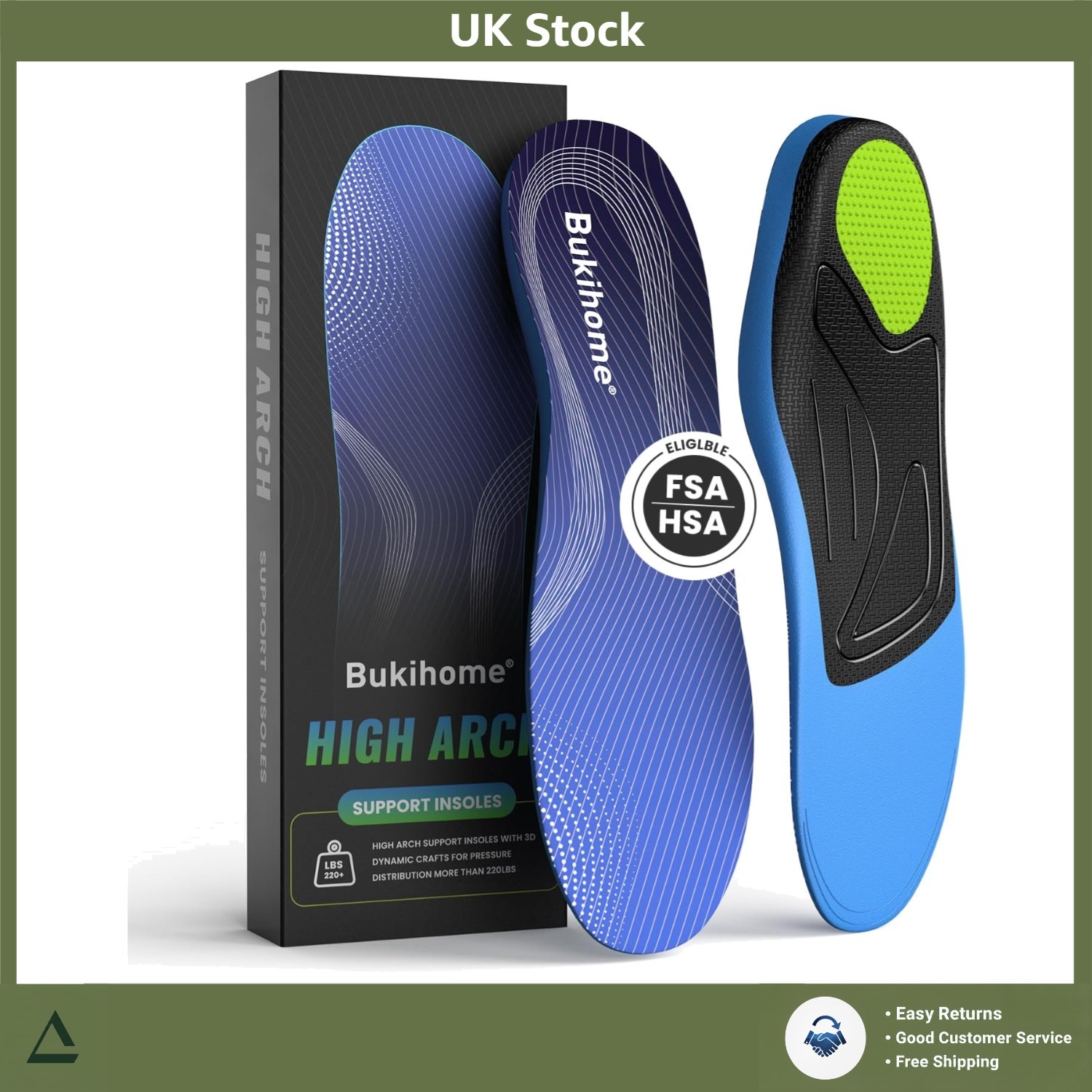 High Arch Support Orthopedic Insoles Plantar Fasciitis Foot Pain Relief XL 1pk