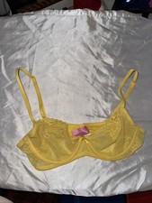 PINK Victoria  s Secret Unlined Demi Bra yellow Mesh Sheer Yellow Lace 34B