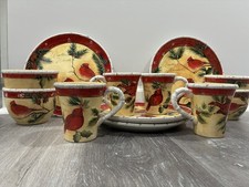 Pier 1 Christmas Holly Birds 12 Pc Set Susan Winget Cardinals Hand Painted