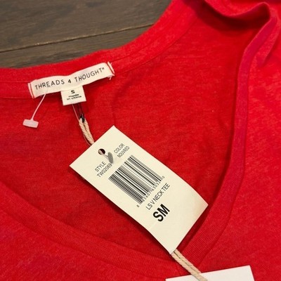 Threads 4 Thought Womens Nouveau Red LS V Neck Tee TW02069 Small NWT