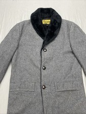 Vintage 1960's CRESCO Gray Wool Black Faux Fur Collar Lined Hip Length Overcoat