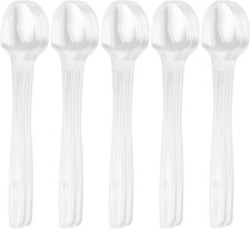 Clear Plastic Spoons, 8.25" Heavy Duty Disposable Spoons, Long Handle Spoon,