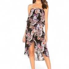NWT MINKPINK Women’s Black & Purple Floral Wild Hibiscus Strapless Dress — SMALL