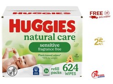 Huggies Natural Care Sensitive Baby Wipes, Unscented, 3 Refill Packs 624 Wipes 