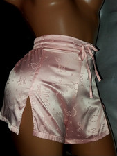 VTG SATIN SHINY PEACH FRENCH LACE UP TUNIC SLEEP SHIRT PANTIES SET NEW 12 14 44"