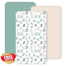3pk Crib Sheets Mint Green Leaf Toddler Standard Mattress 28x52in