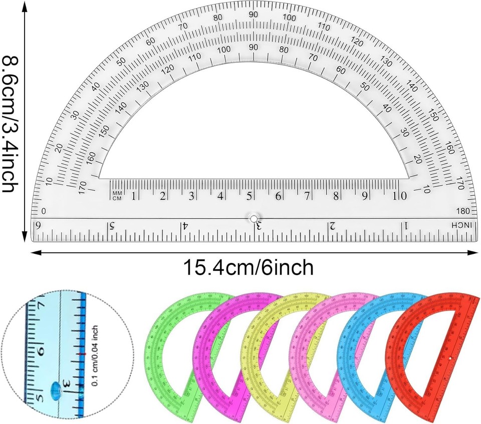 Plastic Protractor Math Protractors 180 Degrees for Geometry 6 Inch ...