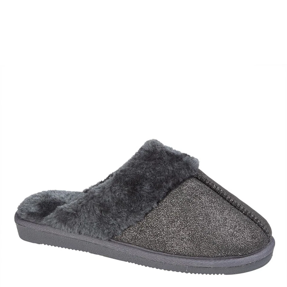 Sleepers Juliet Damen Kunstfell Bündchen Glitzer Pantolette Hausschuhe