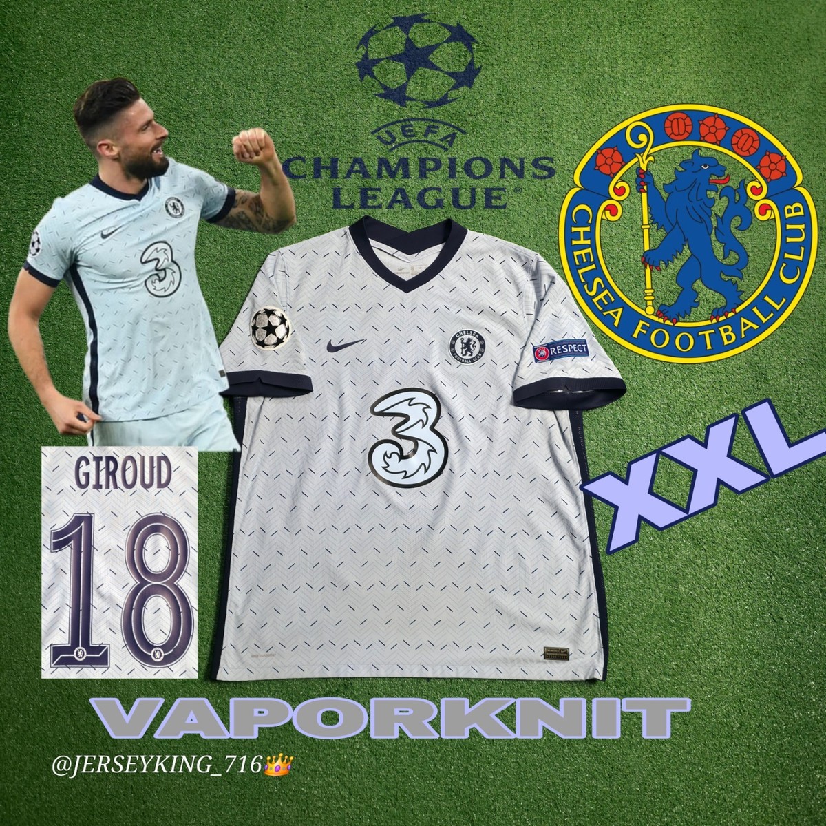 新品 CHELSEA FC Giroud 18 NIKE サイズL チェルシー Nike Chelsea FC Olivier Giroud#18 2020/2021 Authentic Away Jersey