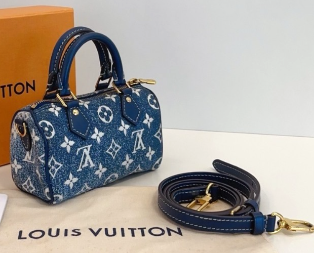 Louis Vuitton Speedy Nano Denim Top Handle Shoulder Crossbody Bag