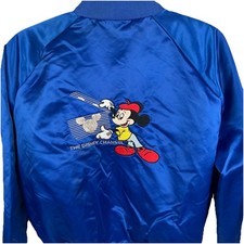 VTG 80s Disney Channel Blue Embroidered Satin Zip Front Jacket Size Large