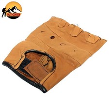 XXL Light Brown Fingerless Leather Gloves Durable Gym Work Gloves