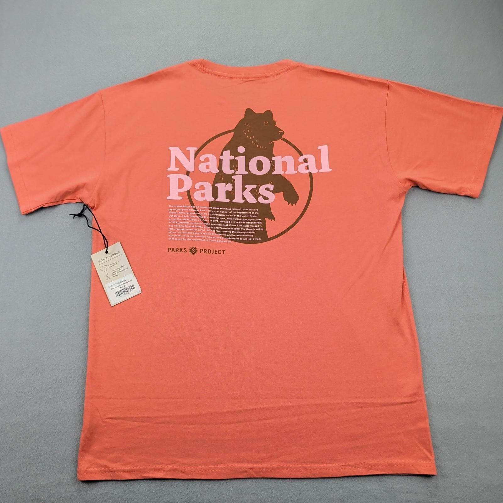 Parks Project Shirt Mens Large Coral Our National Parks Pocket Tee Bear Made USA