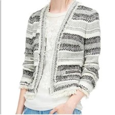 B1 Rebecca Taylor Artisan Tweed Jacket Size 2 Black White Zip Fringe Minimalist