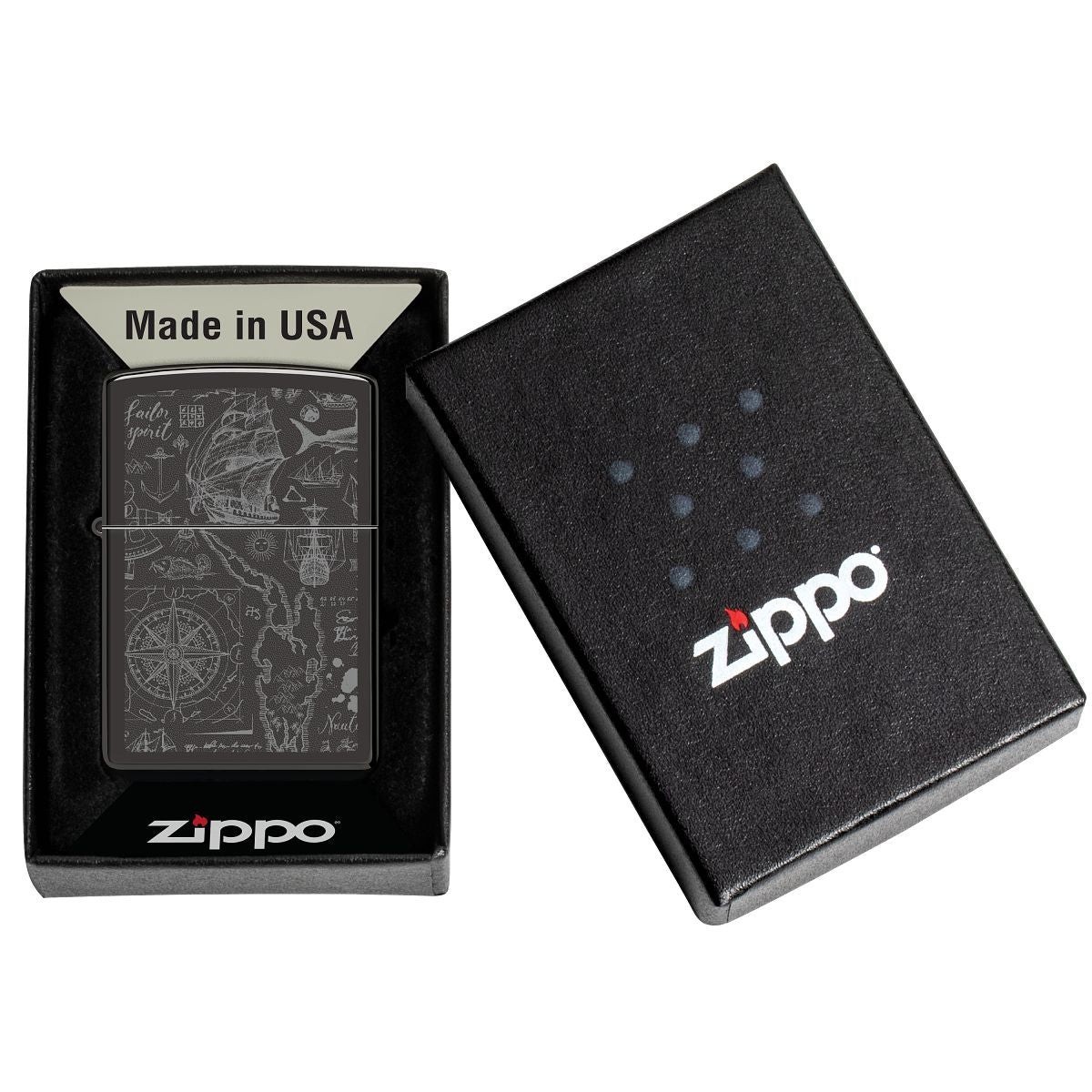 Zippo Lighter: Nautical Design - High Polish Black 46910