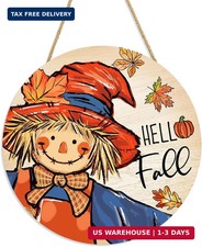 Britimes Thanksgiving Scarecrow Front Door Sign, Wooden, for Home Decor