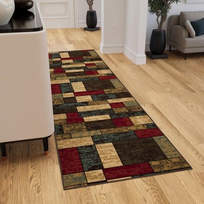 Hallway Runner Rug 2'7'' x 9'6'' Non Slip Boxes Area Rugs Easy to Clean Laundry...