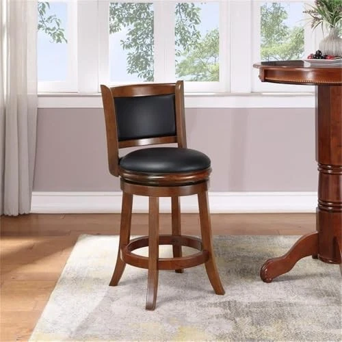 Augusta Swivel Bar Stool Black Cherry Faux Leather Counter Height Chair - Image 2 of 4