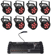 8 Chauvet DJ SlimPAR Q12 ILS RGBA D-Fi USB Par Can Wash Lights DMX Controller
