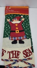 Santas Best Christmas Tree Skirt 48" Santa 'Tis the Season Green/White Dots New
