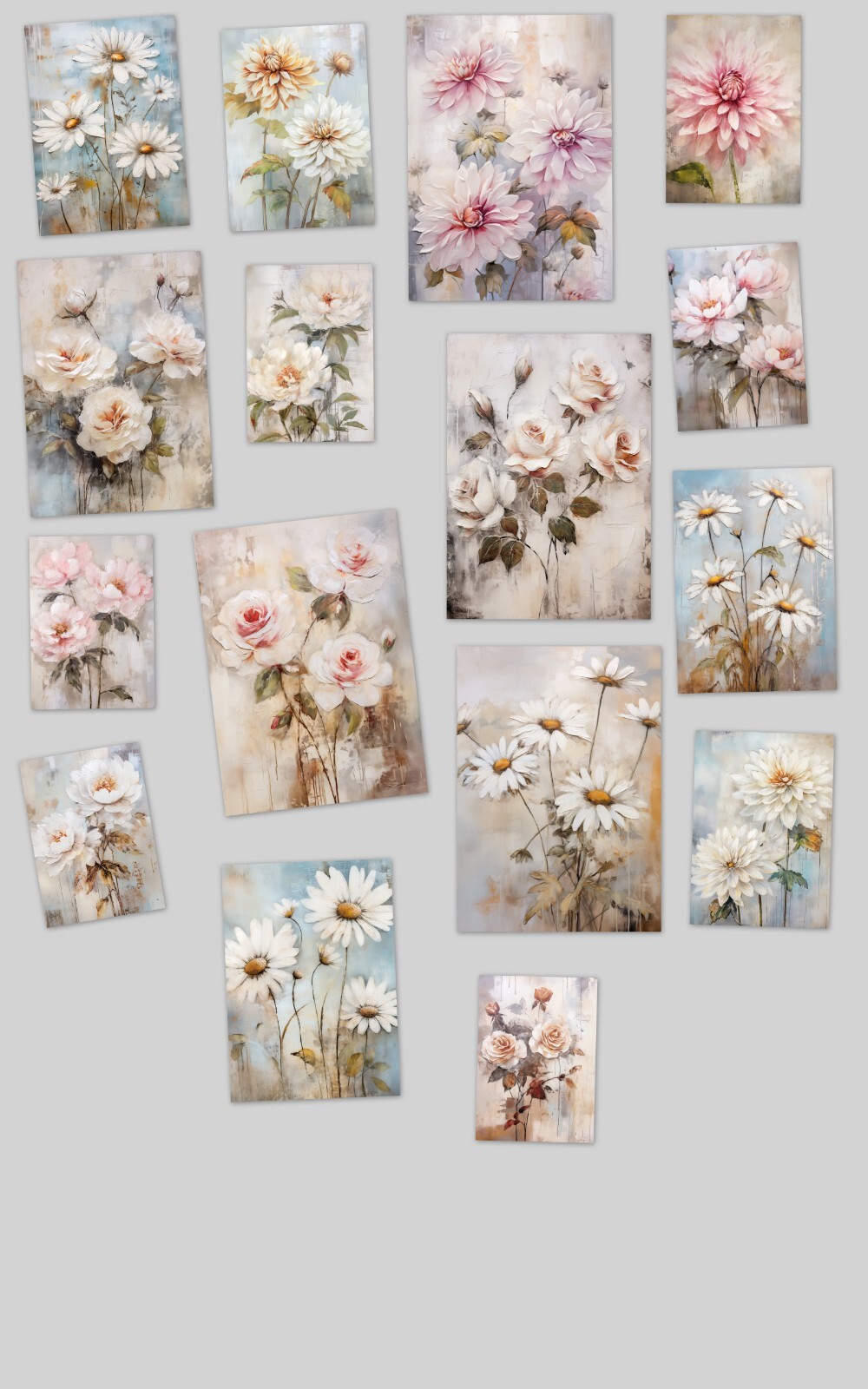 16 Blumen Vintage Karten Grußkarten 13x9/10x15cm Geburtstag, alle Anlässe