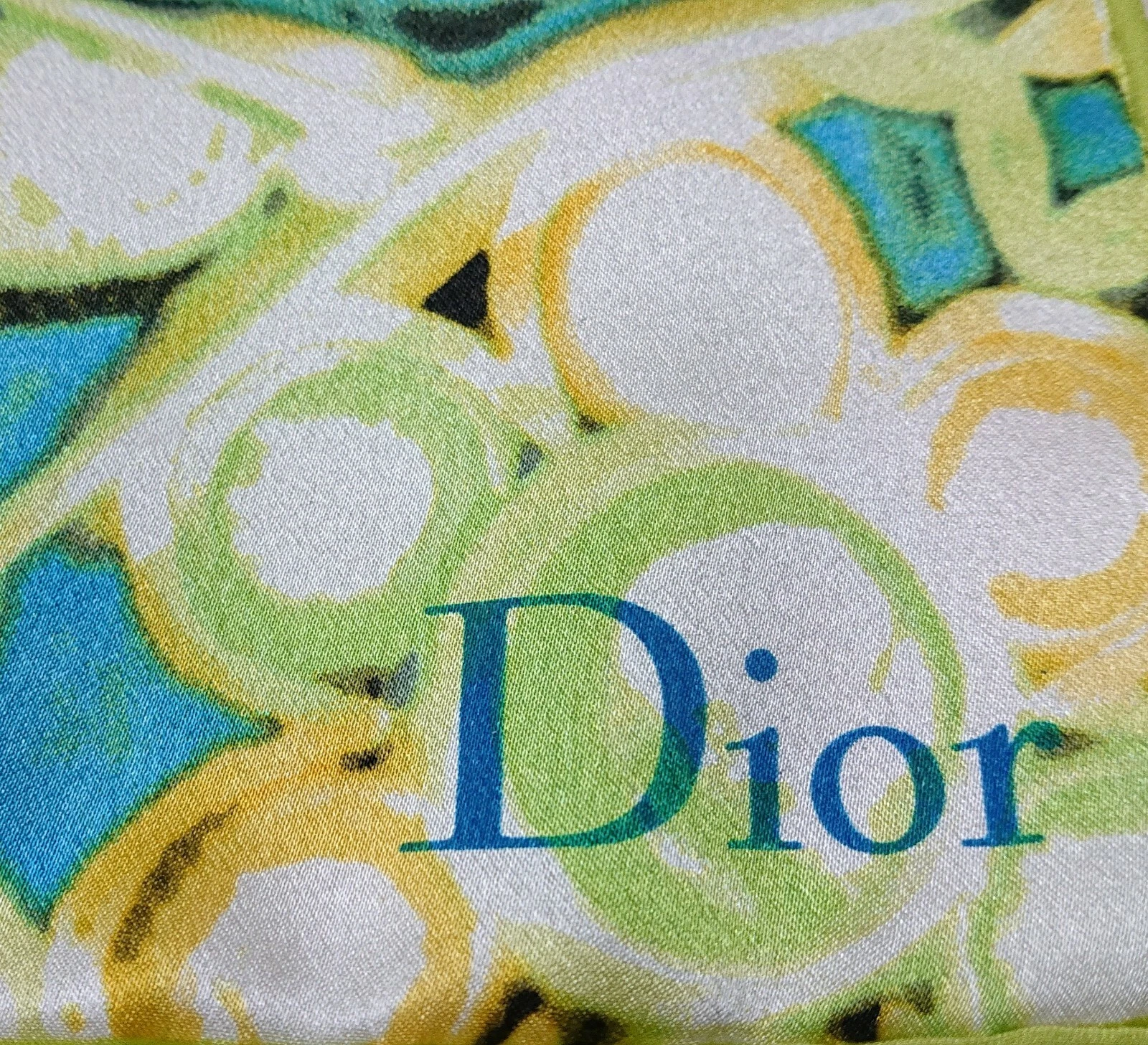 Christian Dior Chris 1947 écharpe chariot SOIE ITALIE foulard 100 % SOIE bleu jaune