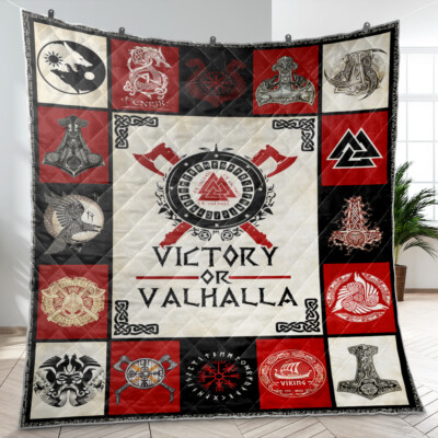 Viking Quilt, Victory Or Valhalla Quilt Blanket Gift Idea