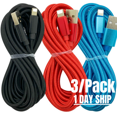 3 Pack For iPhone 12 11 Pro Max 8 7 XR USB Fast Charger Cable 10Ft Charging Cord