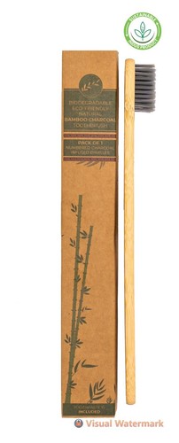 Bamboo Toothbrushes ( Pack of 10). Toothpaste included. Soft Charcoal Bristle - Picture 4 of 12