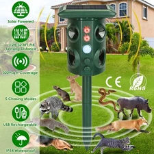 Solar Ultrasonic Animal Repeller Cat Dog Fox Skunk Deer Raccoon Pest Repellent