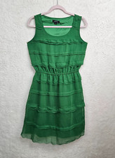 Tahari Arthur S Levine Women Dress Small Green Polyblend Sleeveless Ruffle Layer