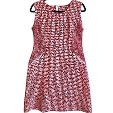 Tabitha for Anthropologie Printed Sheath Dress Exposed Zipper Dark Red Geometric
