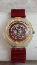 Vintage Swatch 1994 Red Marine Sdk114 Scuba 200 Skeleton Swiss Watch - Runs