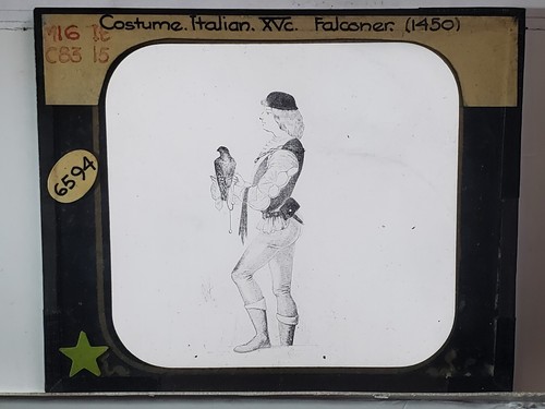 Falconer, 15th c. Italian Costume, Drawing, Magic Lantern Glass Slide - 第 3/3 張圖片