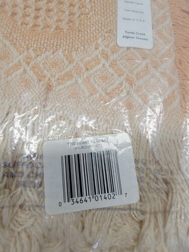Turtle Creek Afghan Throw Heart To Heart Peach & Ivory 48"×60" 100% Cotton USA - Picture 13 of 15
