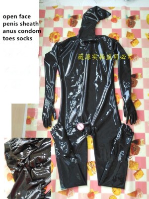 Face entry latex catsuit open face with sheath no zip 0.4mm