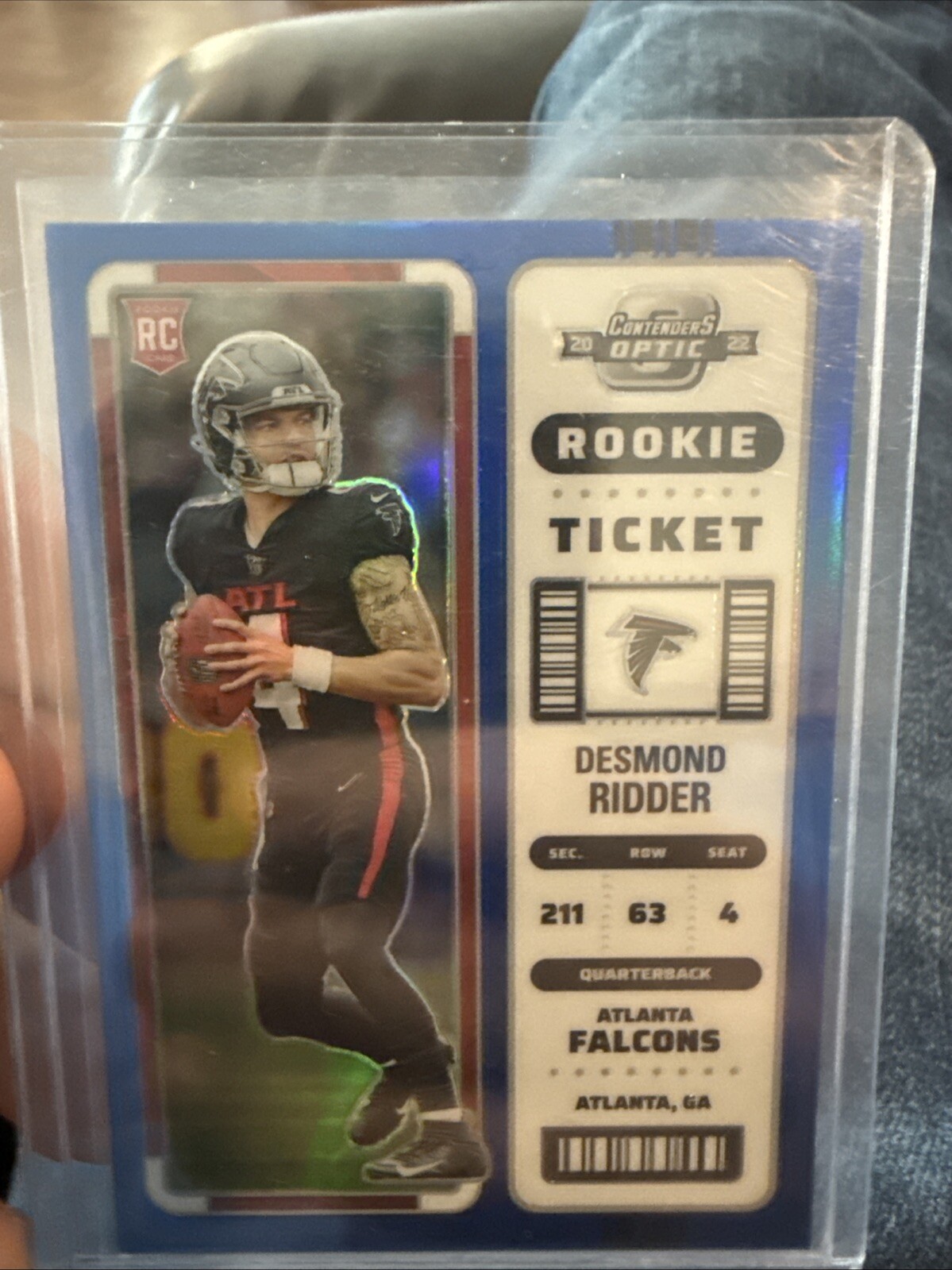 2022 Panini Contenders Optic Rookie Ticket #70 Desmond Ridder (RC) 92/99 Blue