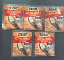 5 Packs Of 2 Hot Hands Toe  Warmers with Adhesive. Safe Natural Odorless Heat. 