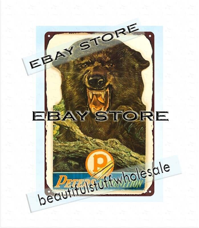 Grizzly Bear Ammo Tin Sign for Game Hunters Bedroom Decor