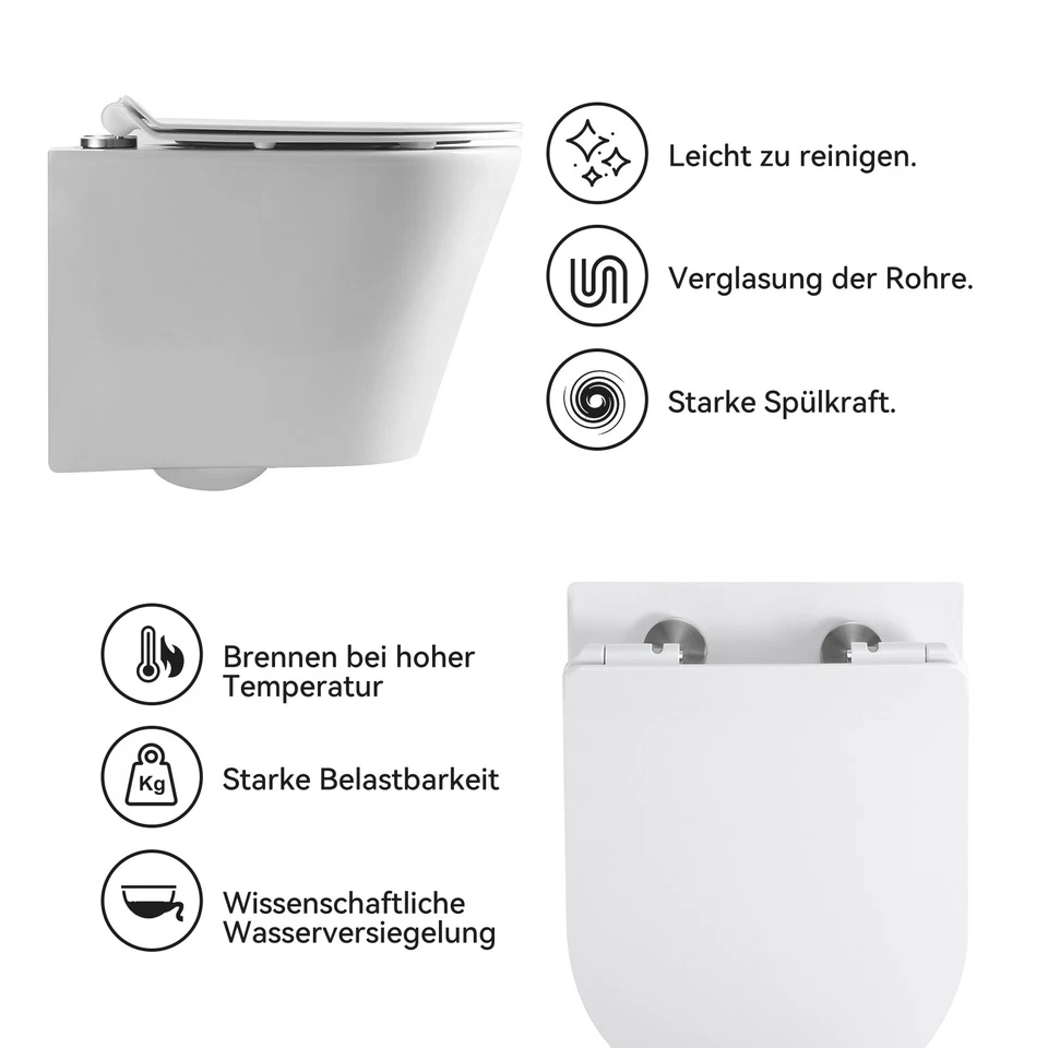 Wand Hänge WC Toilette eckig mit Toilettendeckel und Lotuseffekt Soft-Close sitz - Bild 3 von 4