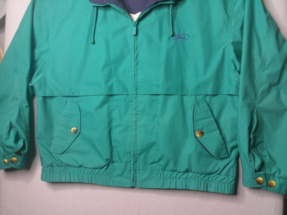 VTG Ford Jacket Mens XL Teal 80s Retro Lined Vented Almond Button Coat 90s Y2K - Image 3 of 4