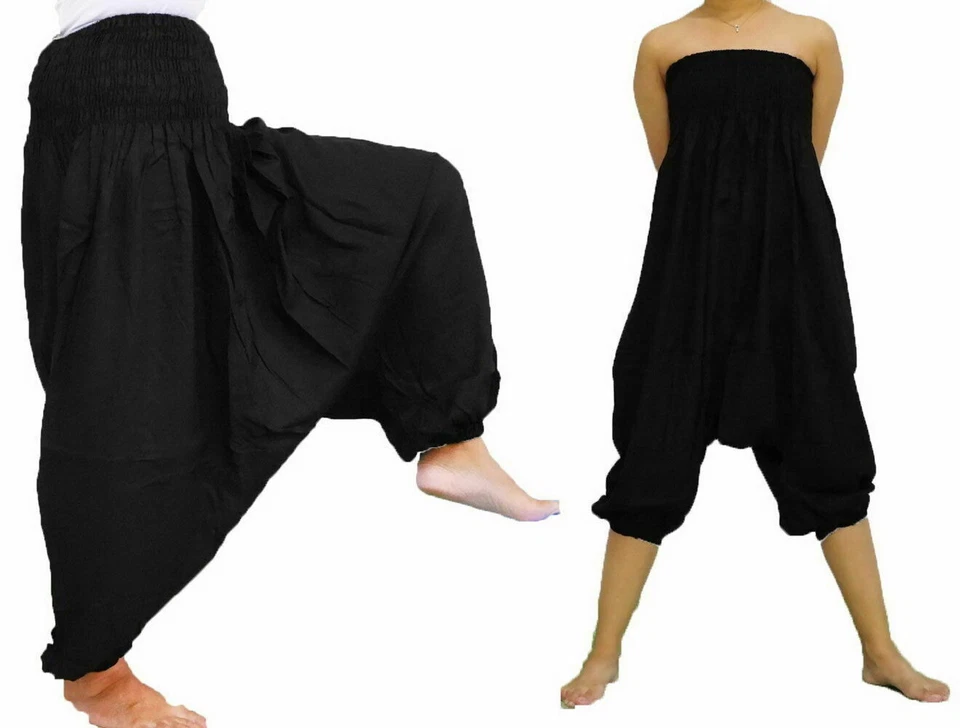 Alibaba Black Gypsy Trousers Yoga Harem Pants Baggy Indian Plain Solid Cotton - Image 2 of 4