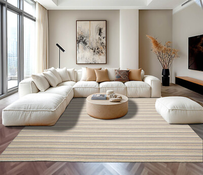 LoomBloom Multi Sizes Ivory Hand Woven Striped New Zealand Wool Area Rug