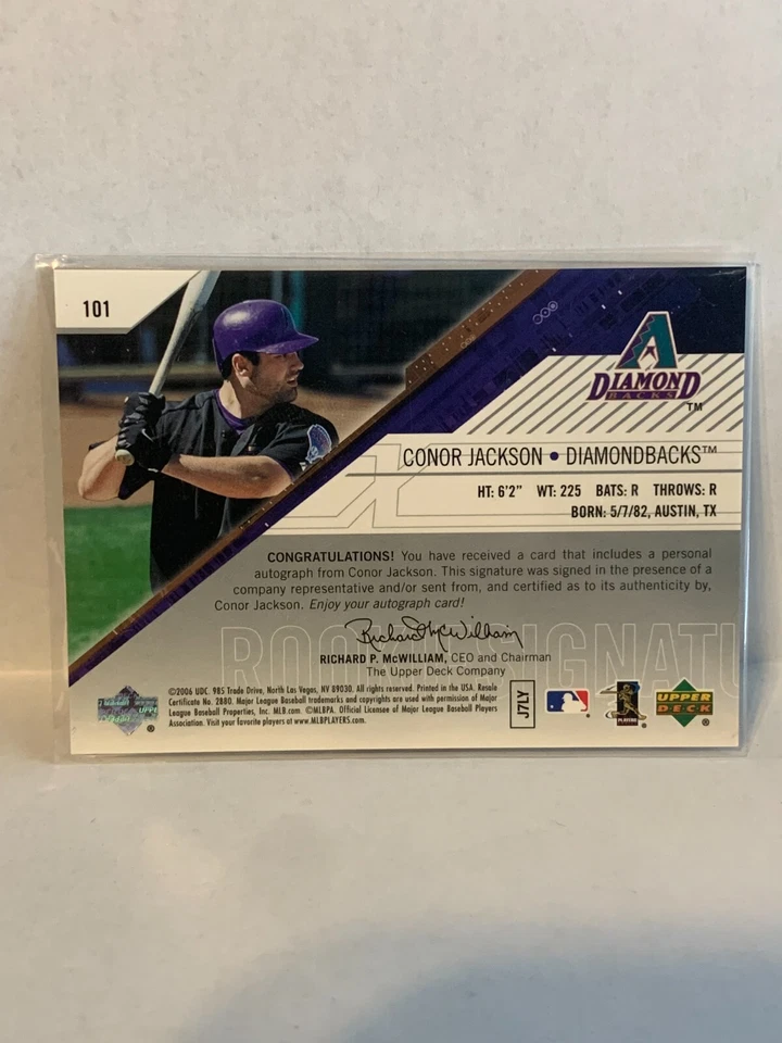 Tarjeta de novato SPx #101 2006 Conor Jackson AU/999 (RC) - autógrafo automático Foto 2 de 2