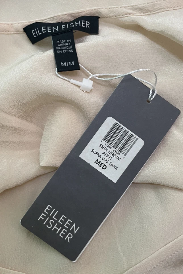 Camiseta sin mangas larga Eileen Fisher Shell rosa seda crepé de China M nueva con etiquetas Foto 3 de 4